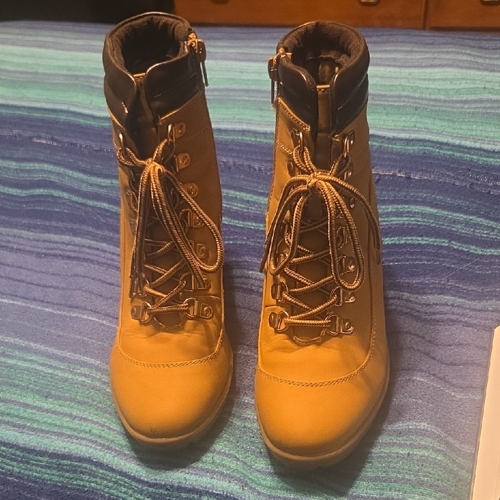 Tan Lace-Up Ankle Boots